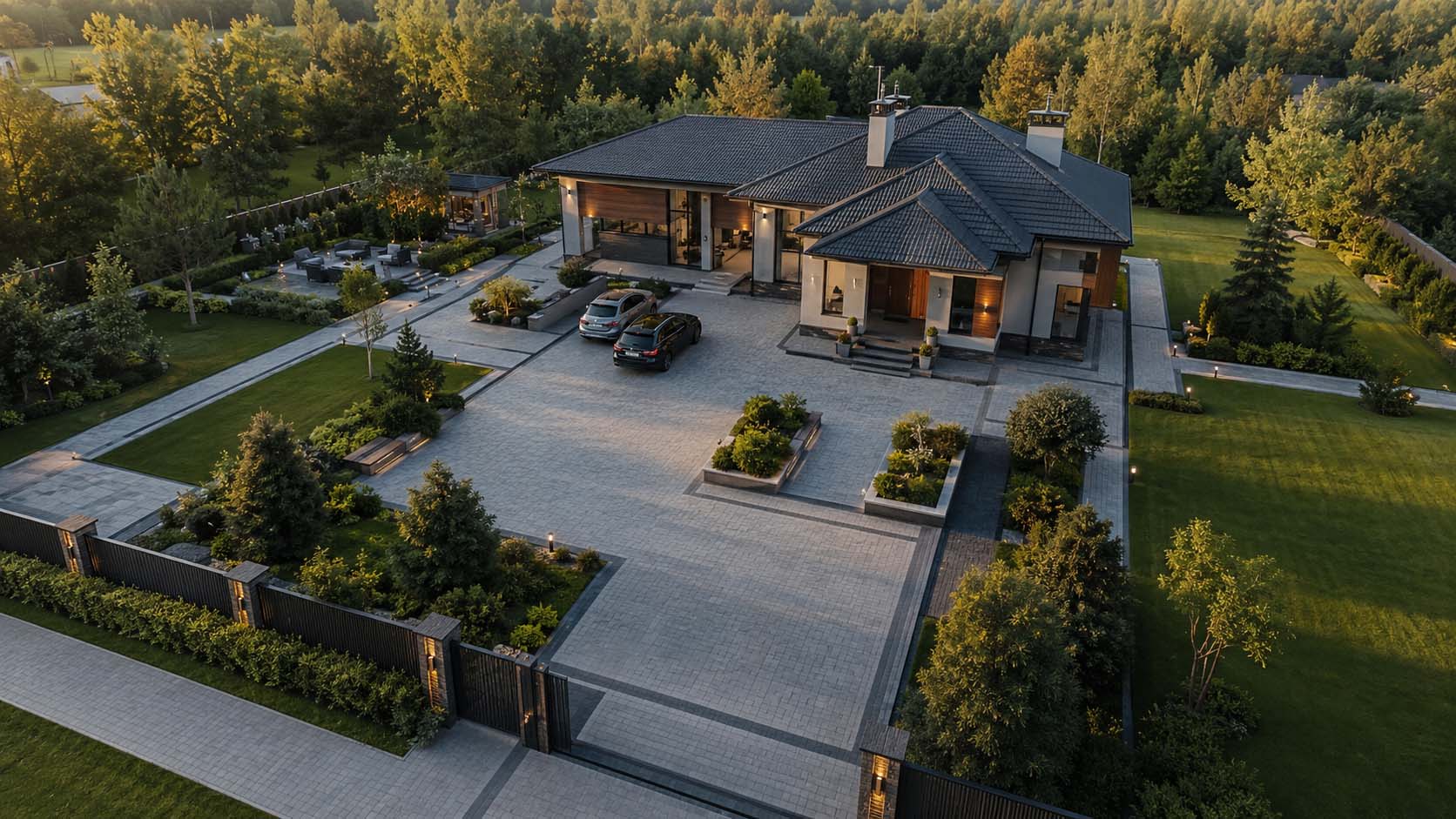 Укладка тротуарной плитки на большом частном участке от 200 м²